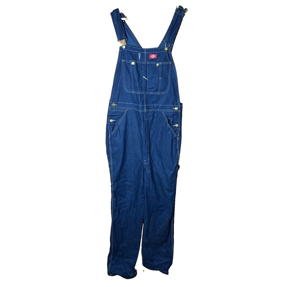 Dickies Men's Blue Jeans Bib Overalls Work Wear  Denim Button Fly 34x36 NWOT